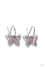 Load image into Gallery viewer, Paparazzi Lyrical Layers - Pink Rhinestone Silver Butterfly Hoop Earrings
