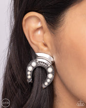 Load image into Gallery viewer, Paparazzi Harmonious Horseshoe - White Earrings
