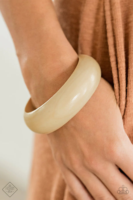 Whimsically Woodsy - Neutral Wooden Bangle Bracelet - Demetra's Bling Boutique