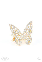 Load image into Gallery viewer, Flauntable Flutter - Gold Emerald Style Rhinestone Stretchy Band Ring - Demetra&#39;s Bling Boutique
