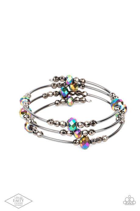 Showy Shimmer - Multi Dainty Gunmetal Oil Spill Coiled Wire Bracelet - Demetra's Bling Boutique