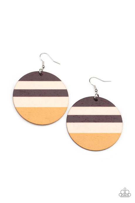 Yacht Party - Yellow Wooden Disc Earrings - Demetra's Bling Boutique