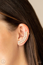 Load image into Gallery viewer, Doubled Down On Dazzle - Gold Pearl Rhinestone Ear Crawler Earrings - Demetra&#39;s Bling Boutique
