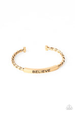 Load image into Gallery viewer, Keep Calm And Believe - Gold &quot;BELIEVE&quot; Stamped Cuff Bracelet - Demetra&#39;s Bling Boutique
