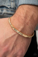 Load image into Gallery viewer, Keep Calm And Believe - Gold &quot;BELIEVE&quot; Stamped Cuff Bracelet - Demetra&#39;s Bling Boutique
