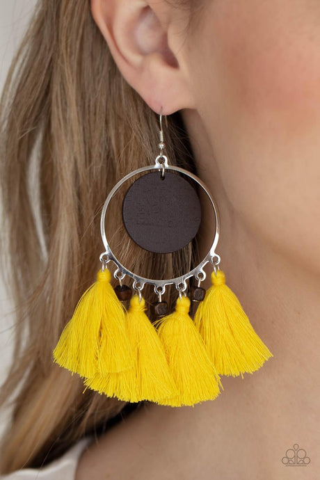 Yacht Bait - Yellow Wooden Disc Earrings - Demetra's Bling Boutique