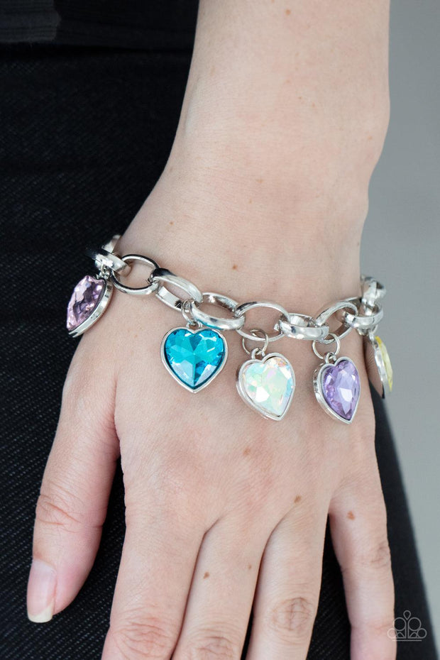 Candy Heart Charmer Silver Rhinestone Heart Charm Bracelet - Paparazzi  Accessories