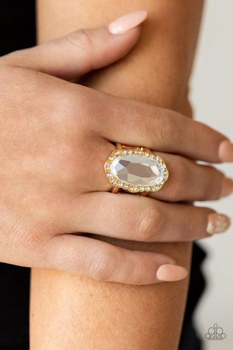 BLING to Heel - Gold Oversized White Gem Ring - Demetra's Bling Boutique