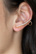 Load image into Gallery viewer, Sleekly Shimmering - Gold Rhinestone Ear Crawler Earrings - Demetra&#39;s Bling Boutique
