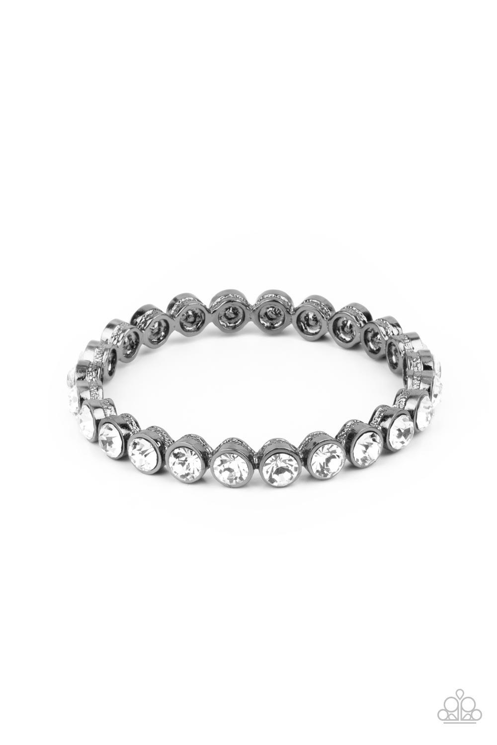 Presto Posh - Black Gunmetal White Rhinestone Bangle Bracelet - Demetra's Bling Boutique