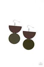 Load image into Gallery viewer, Beach Bistro - Green Acrylic Disc - Wooden Crescent Frame Earrings - Demetra&#39;s Bling Boutique
