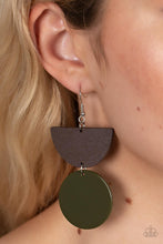 Load image into Gallery viewer, Beach Bistro - Green Acrylic Disc - Wooden Crescent Frame Earrings - Demetra&#39;s Bling Boutique
