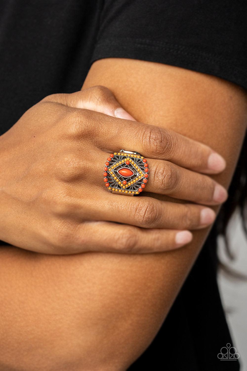 Amplified Aztec - Burnt Orange Beaded Ring - Demetra's Bling Boutique