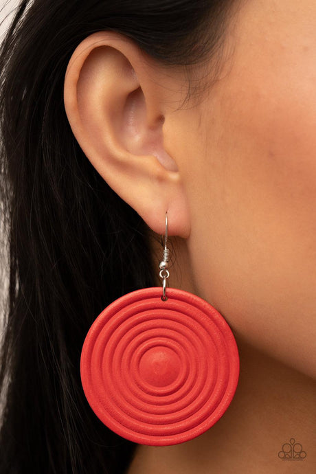 Caribbean Cymbal - Red Wooden Earrings - Demetra's Bling Boutique