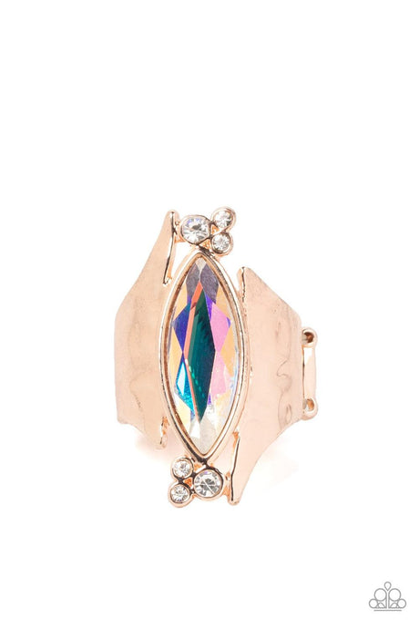 Planetary Paradise - Rose Gold Oversized Marquise Cut Iridescent Ring - Demetra's Bling Boutique