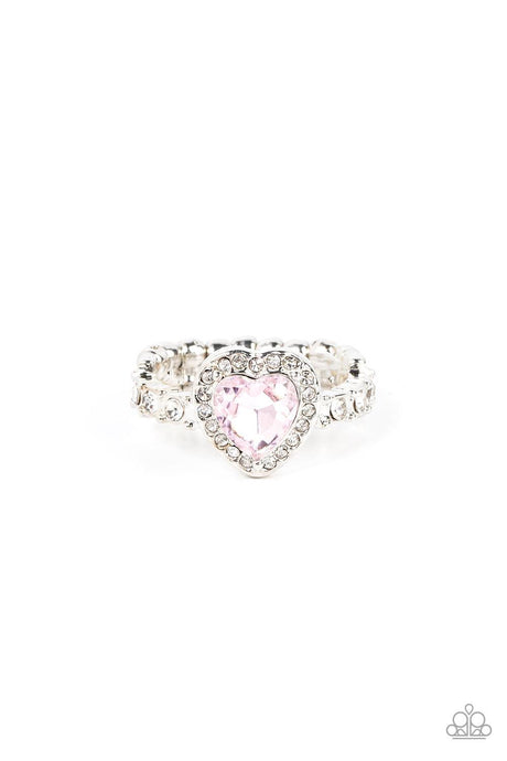 Romantic Reputation - Pink Heart Gem White Rhinestone Silver Ring - Demetra's Bling Boutique